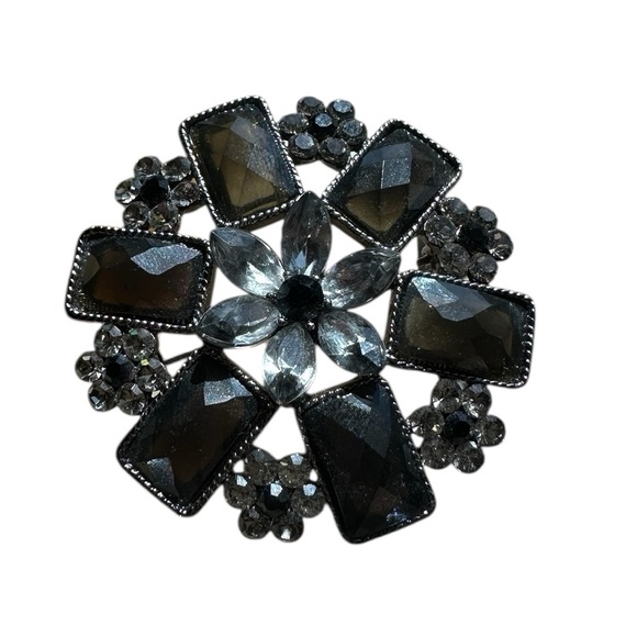 Smokey Quartz, Black and Silver Brooch - Picture 1 of 2